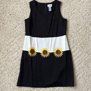 Scarlett black and white striped sleeveless dress with sunflowers, size 9/10